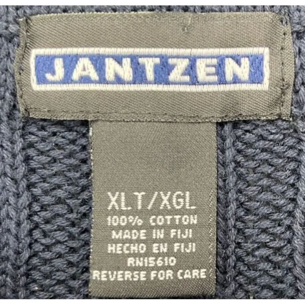 VTG Jantzen‎ Men's Pullover Sweater XLT Tall Navy Blue Fisherman Crew Neck